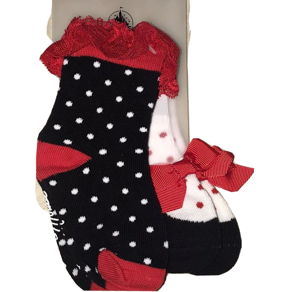 Disney Parks Minnie Mouse Red Bow Ruffles Infant Socks 18-36 Months 2 pr No Slip